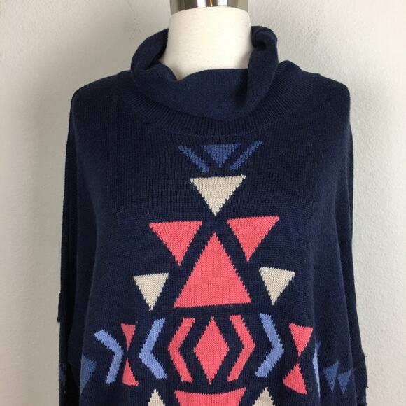 J Jill Navy Southwest Print Drop Sleeve Sweater Medium - Picture 2 of 8